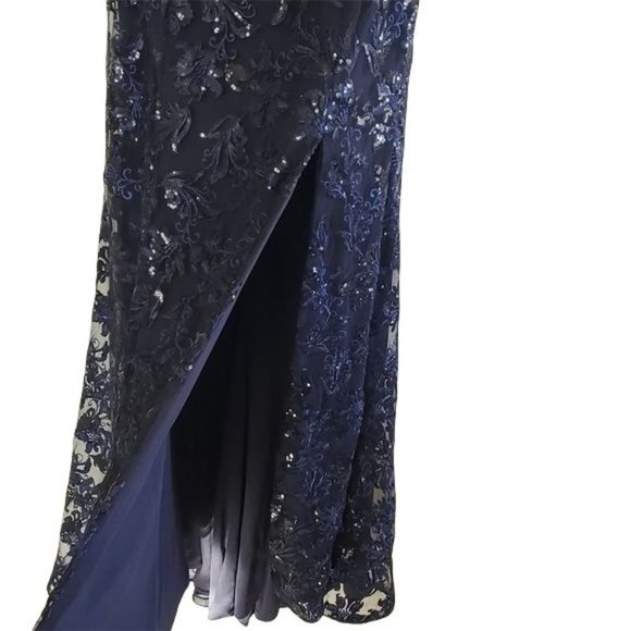 LUXURY ONE SHOULDER NAVY SEQUIN MAXI DRESS SZ S - Picture 14 of 16